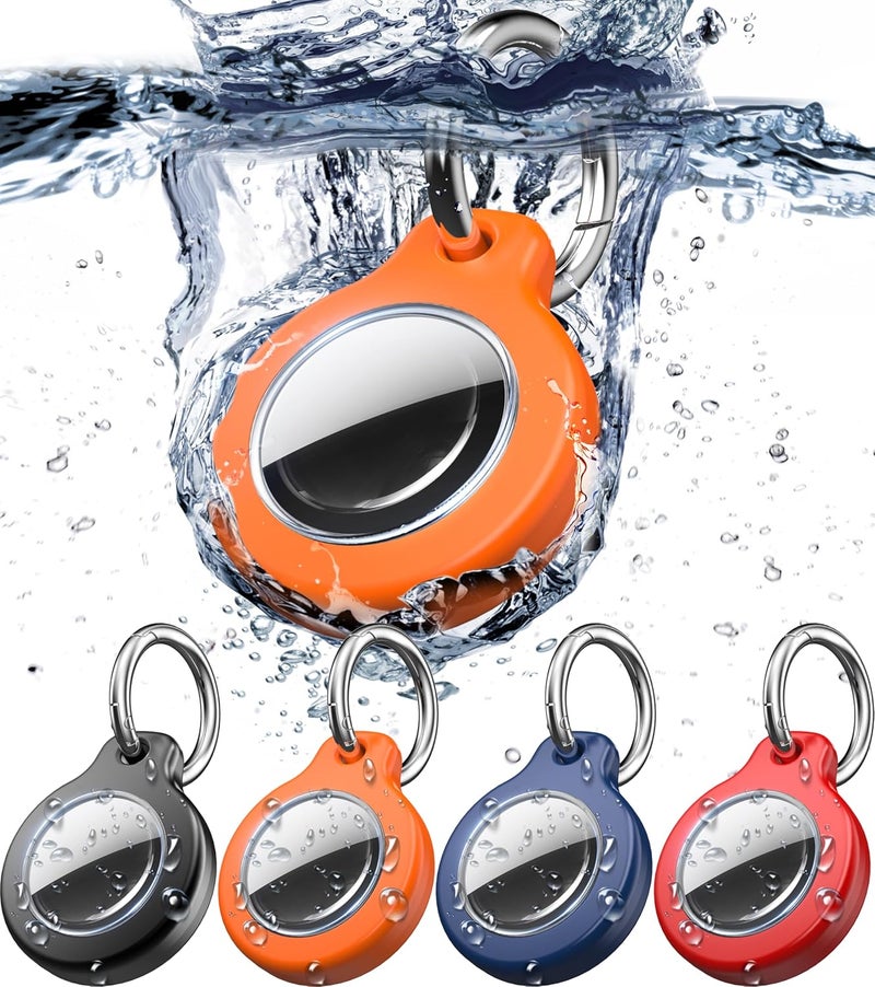 RFUNGUANGO 2025 New Waterproof Keychain Holder - (Set of 4) Locking Case with Cable, Compatible with Apple, Ultra Durable Loss Prevention Case for Luggage, Keys,Black, Orange, Blue, Red - Image 1